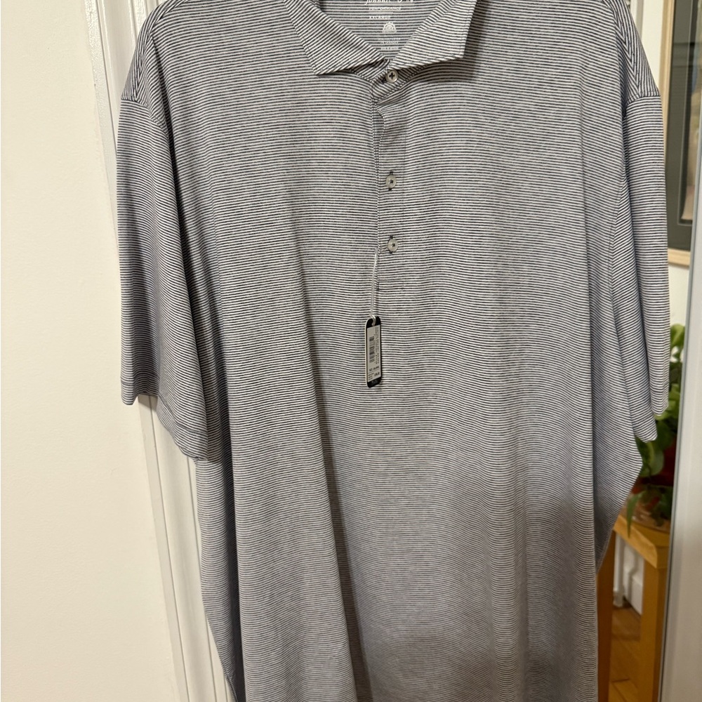 johnnie-O Men's Gray and White Striped Polo Shirt